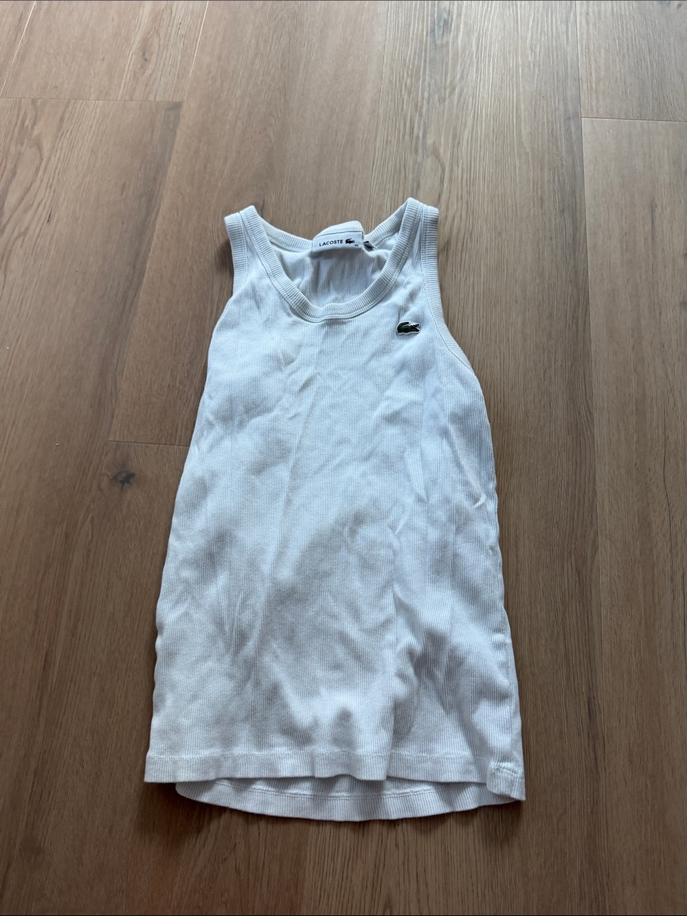 Lacoste sz 42 White Ribbed Cotton Tank Top with Green Crocodile